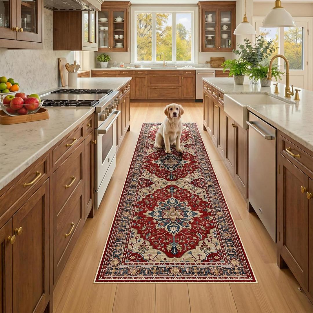 RELEANY Washable Area Rug, Runner 2'x8', Red/Blue