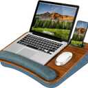 LAPGEAR Portable Laptop Lap Desk with Pillow Cushion, Anti-Slip Strip, Tablet or Phone Storage Slot, Pen and Pencil Pocket, and Wrist Rest - Espresso Woodgrain - Fits 17.3" Laptops - Style No. 91342