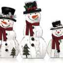 Barydat 2 Pcs Christmas Snowman Wooden Decorations Rustic Snowman Table Centerpieces Block Sign for Xmas Holiday Party Winter Indoor Home Kitchen Office Room Decorations