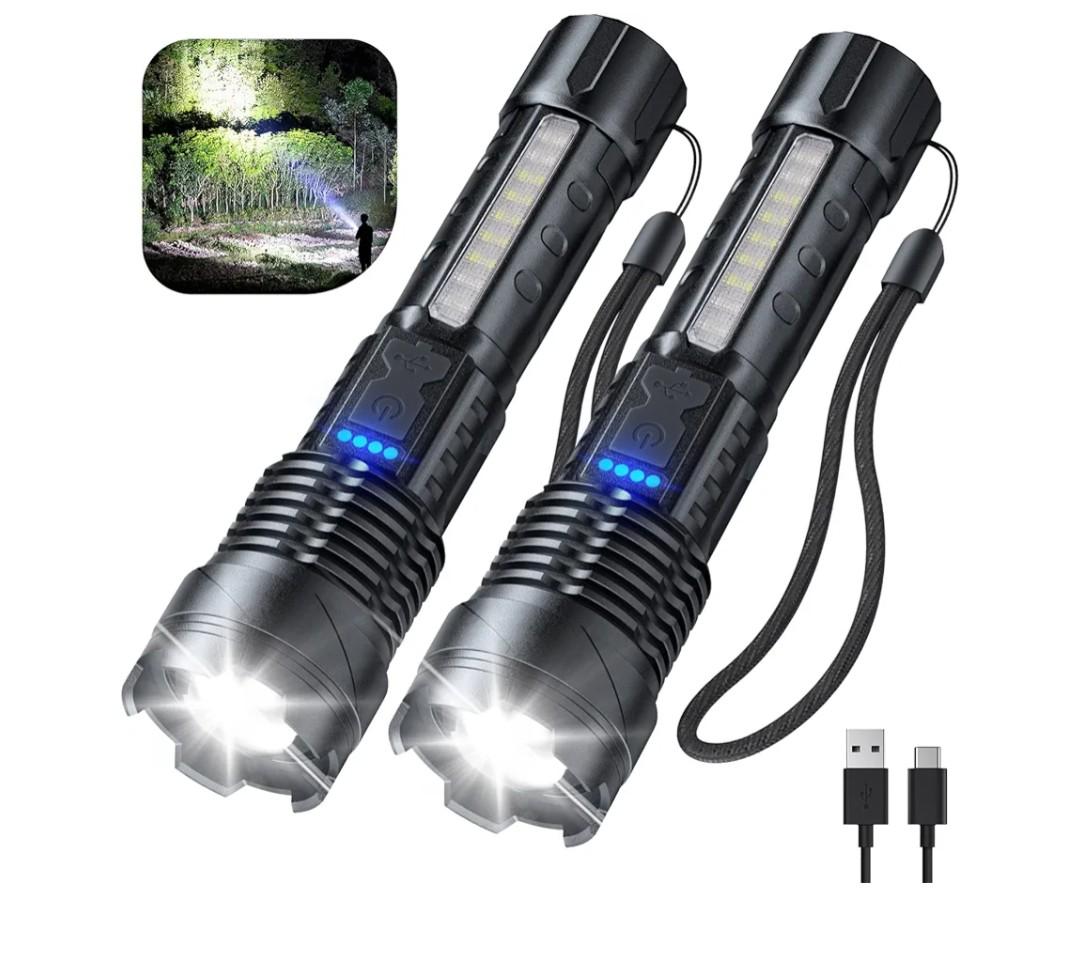 Cinlinso Flashlight High Lumens Rechargeable 2 Pack, 990000 Lumen Super Bright Led Flashlights with 7 Light Modes, IPX6 Waterproof, Powerful Handheld Flash Light for Camping Home Emergencies
