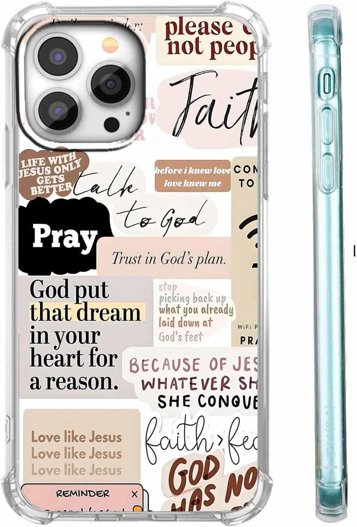 Christian Quotes Aesthetic Vintage Jesus Bible Verse Collage Pattern,Soft TPU Bumper Case for iPhone 15 Pro Max,#4