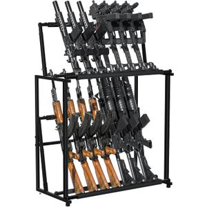 Multi Gun Rack, Folding 14 Gun Standing Floor Gun Display Rack, Upgraded Rifle Rack Standing, Height Adjustable Metal Rifle Storage Holder with Soft Sponge, Detachable Into Two Separate Gun Mounts.