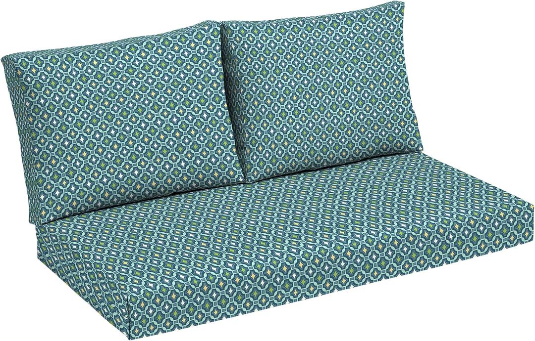 Arden Outdoor Loveseat Cushion Set, 48 x 24, Rain-Proof, Fade Resistant, Cushion Set for Couch, Bench, and Swing Alana Tile