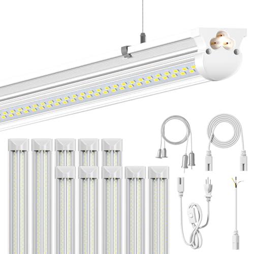 ONLYLUX 10Pack 8FT LED Shop Light, 6000K White 100W Super Bright, 15000lm V Shape Garage Lighting, Plug and Play, Upgrade Hanging/Surface Linkable LED Shop Lights for Workshop