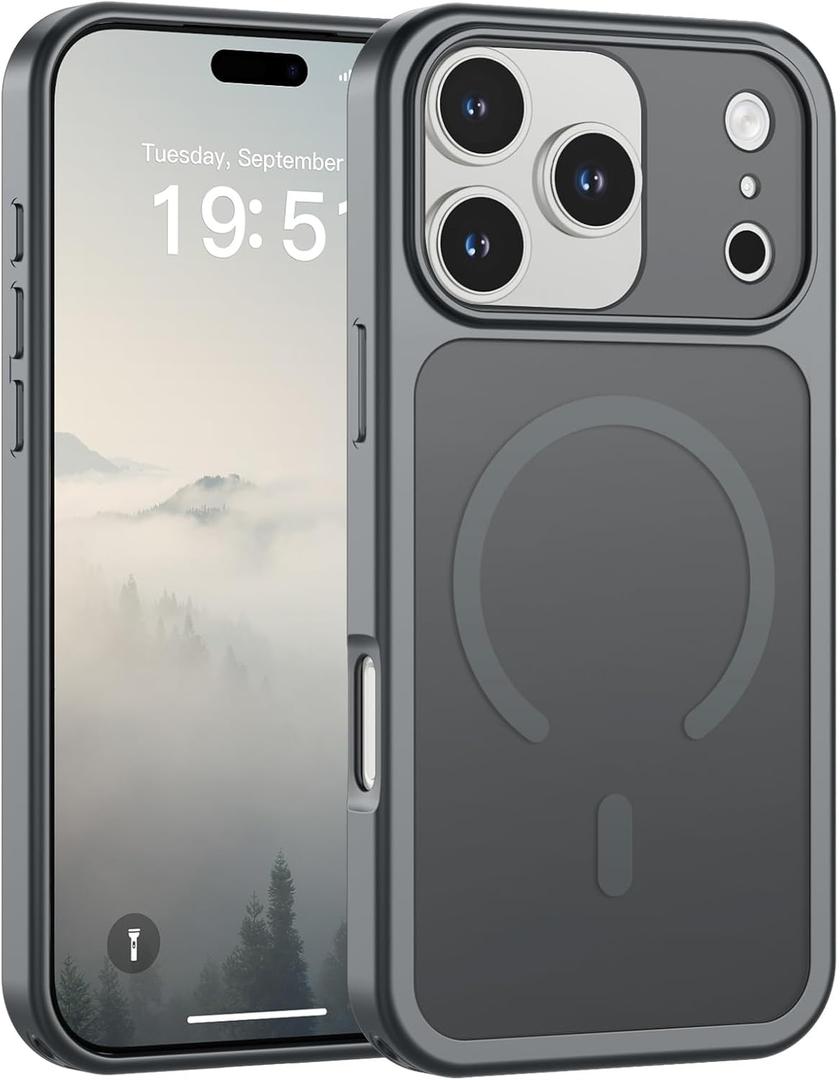 SUPFINE Magnetic for iPhone 17 Pro Case (Compatible with MagSafe)(Military Grade Drop Protection)(Camera Protection) Translucent Matte Shockproof Phone Cover,Gray