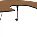 Flash Furniture Mobile Horseshoe Thermal Laminate Activity Table with Height Adjustable Short Legs, 60"W x 66"L, Oak