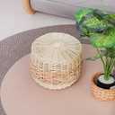 Vintage multi-purpose storage basket with lid, plant material hand-woven storage basket, suitable for bedroom, living room, bathroom, white
