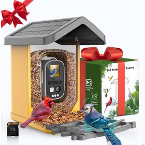 Bird Feeder with Camera Solar Powered,1080P HD Auto Capture Bird Videos with Panel with Visual Operation, with 32G Card (Yellow)