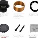 Black Bathtub Drain Tip Toe Tub Conversion Kit Assembly,Wellup Tub Drain Trim Kit with Two Hole Overflow Faceplate,Matte Black