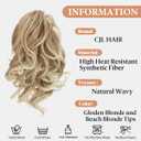 CJL HAIR Claw Clip Short Ponytail Hair Extensions DIY Bendable Metals Messy Bun Hair Piece for Wonen Wavy Curly Synthetic Fake Hairpieces Gloden Blonde and Beach Blonde Tips