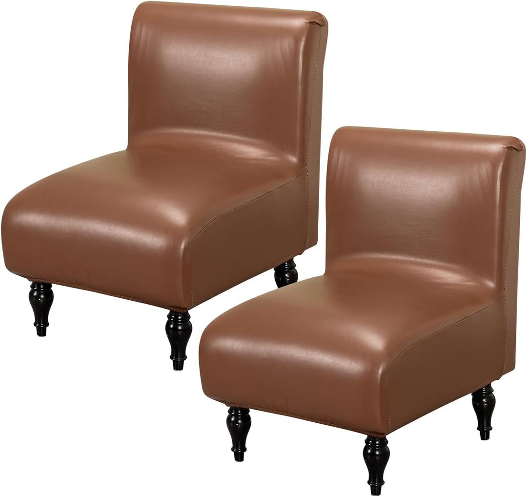FUANGUI Armless Accent Chair Cover Slipcover, Waterproof PU Leather Stretch Chair Covers for Living Room Removable for Armless Chair Furniture Protector