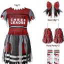 Spooktacular Creations Kids Zombie Cheerleader Halloween Costume, Dead Cheerleader Costume for Girls, Fearleader Outfit (Small(5-7 yrs), Red)