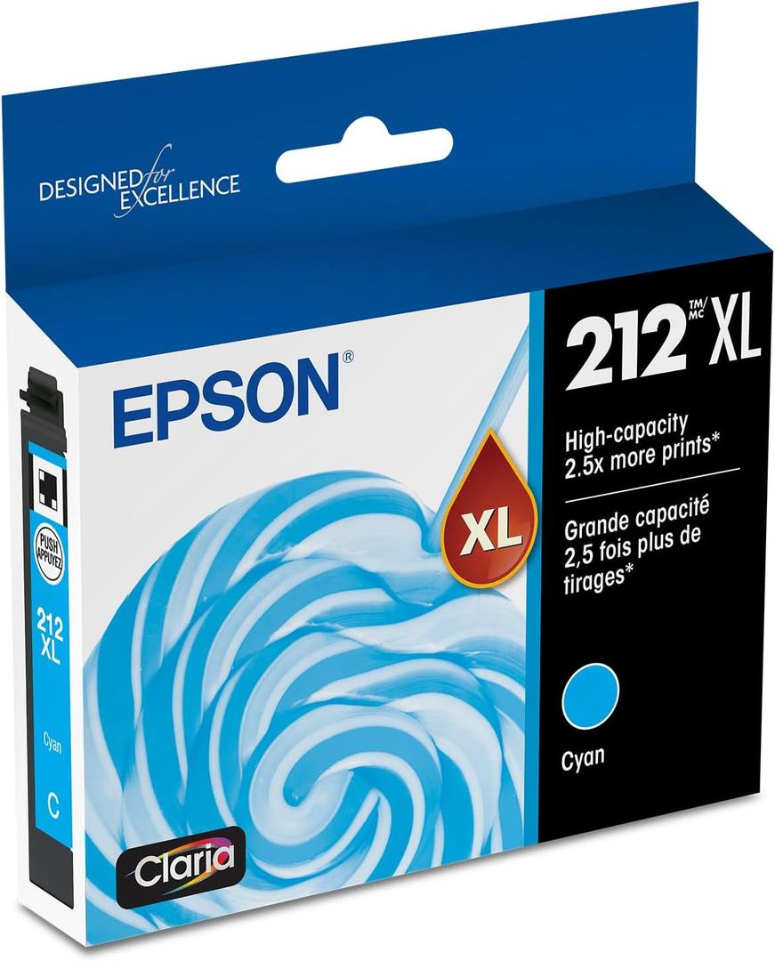 EPSON 212 Claria Ink High Capacity Cyan Cartridge (T212XL220-S) Works with WorkForce WF-2830, 2850 and Expression XP-4100, 4105