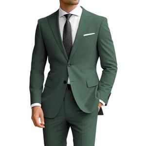 Wangyue Men's 2 Piece Suit Slim Fit Suits for Men Two Button Blazer Formal Business Jacket Suit for Wedding Prom Dinner (X-Large, Dark Green)