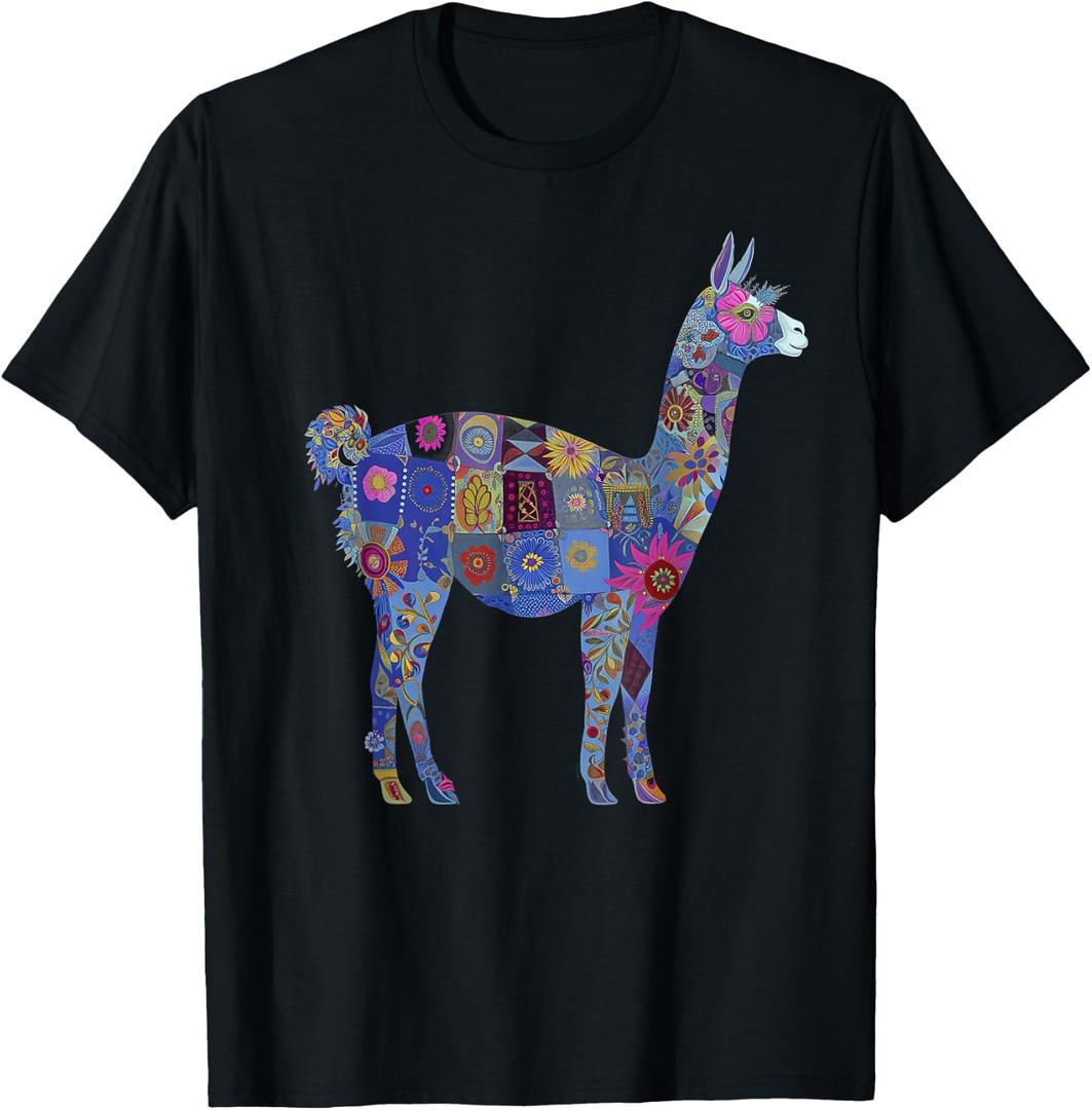 Peru Souvenir Llama Alpaca Flowers Peruvian Souvenir T-Shirt, XL