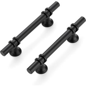 Ravinte 15 Pack 6 Inch Cabinet Pulls Kitchen Cupboard Handles with Round Base Matte Black Drawer Pulls Cabinet Handles 6" Length,3.5" Hole Center