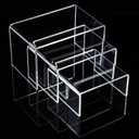 Chuangdi 2 Sets Acrylic Display Risers, Product Stand, Jewelry Display Riser Shelf Showcase Fixtures for Dessert Cupcake Candy Figure Treat Action Showcase(Clear, Small Set)