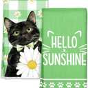 Miss Adola Spring Kitchen Towels - Spring Theme Microfiber 18x26 Inch 2pcs Dish Towels Decorative Absorbent Bright Green Hand Towel with Hanging Loop Design with Cat for Kitchen Housewarming Gift