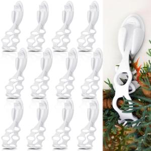 12 Pack Christmas Garland Hanger for Mantle Christmas Garland Hooks Wreath Ties Fireplace Stocking Holder Reusable Silicone Adhesive Straps for Fireplace Staircase Front Door (White)