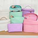 Travel Cosmetic Bag for Women, PU Leather Cosmetic Bag Set of 2, Waterproof, Large Makeup Bag with Handle (Light pink makeup bag)