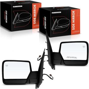 A-Premium Pair (2) Driver and Passenger Side Power Door Mirror | Compatible with Ford Expedition 2011 - Heated Manual Folding Black Outside Rear View Mirror w/Puddle Light