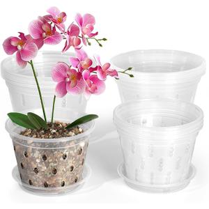RAOOKIF Orchid Pots with Saucer for Repotting,  Pack 3 Inch Orchid Pots with Holes, Side Holes Creates Better Conditions for The Orchids to Grow (3inch)
