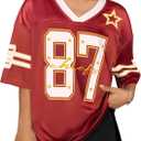 Oversized Jersey Shirts for Women Shirts Y2K Number Graphic Jerseys V Neck Cute Streetwear Tee Tops (Red, XXL)
