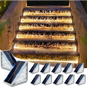 Solar Stair Lights Outdoor Waterproof Auto On Off, 12 Pack Solar Step Lights for Outside IP67, LED Outdoor Stair Lights for Deck Step, Patio, Pathway, Front Step, Deck Decor, Warm Lights