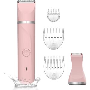 Bikini Trimmer for Women,Electric Razors Shaver for Bikini Legs Pubic Hair,Rechargeable Ladies Bikini Hair Trimmer Removal with Snap-in Ceramic Blades IP7X Washable Head,Wet and Dry Use,Pink