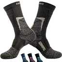 Mens Moisture Wicking Crew Compression Hiking Work Boot Socks w/Germanium Fiber Coolmax All Season 2 Pairs Brown