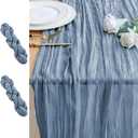 2PCS Table Runner Cheesecloth 10FT Dusty Blue Boho Gauze Cheese Cloth Rustic Sheer Table Runners for Wedding Bridal Baby Shower Party Decoration