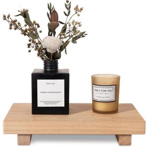 zoocatia Small Wood Tray Pedestal Stand Farmhouse Bathroom Decor Decorative Wooden Riser Kitchen Soap Dish Holder for Vanity, Counter, Sink, 9" x 5.9" - Burlywood