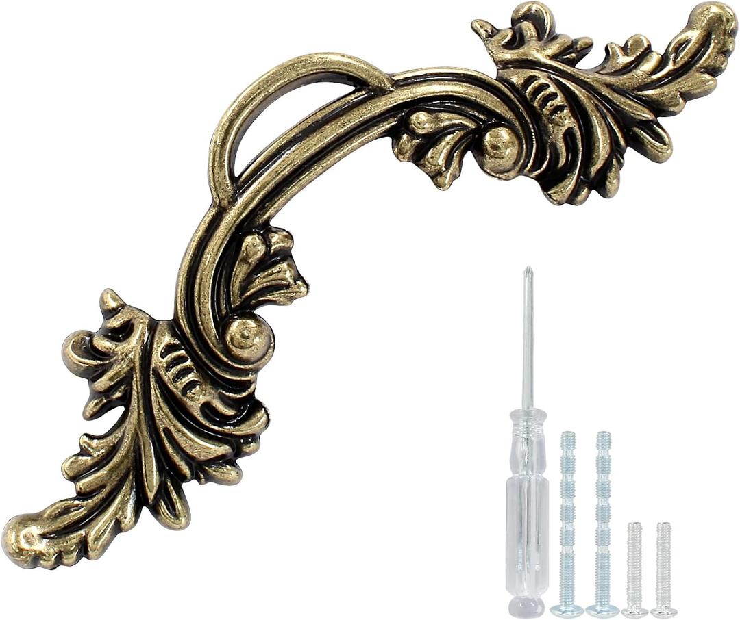 Biaungdo 6 Pcs Vintage Cabinet Pulls Handles, Shabby Chic Drawer Handles European Style Dresser Pulls Vintage Antique Furniture Handles for Dresser Drawer(2-1/2 Inch Hole Center, Antique Bronze)