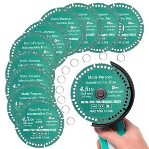 10 Pack 4-1/2 inch Indestructible Disc for Angle Grinder Set, Diamond Multi Material Cutting Blade for Ceramic/Tile/Metal/Stone/PVC/Wood