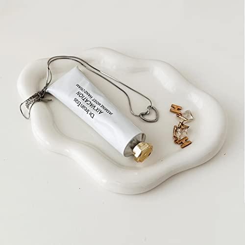 MDFAYE Jewelry Dish Trinket Tray for Women, Ring Dish Holder, Unique Cloud Shape Ceramic Plate Cute Things Vanity Aesthetic Room Decor Mother's Day Birthday (White)