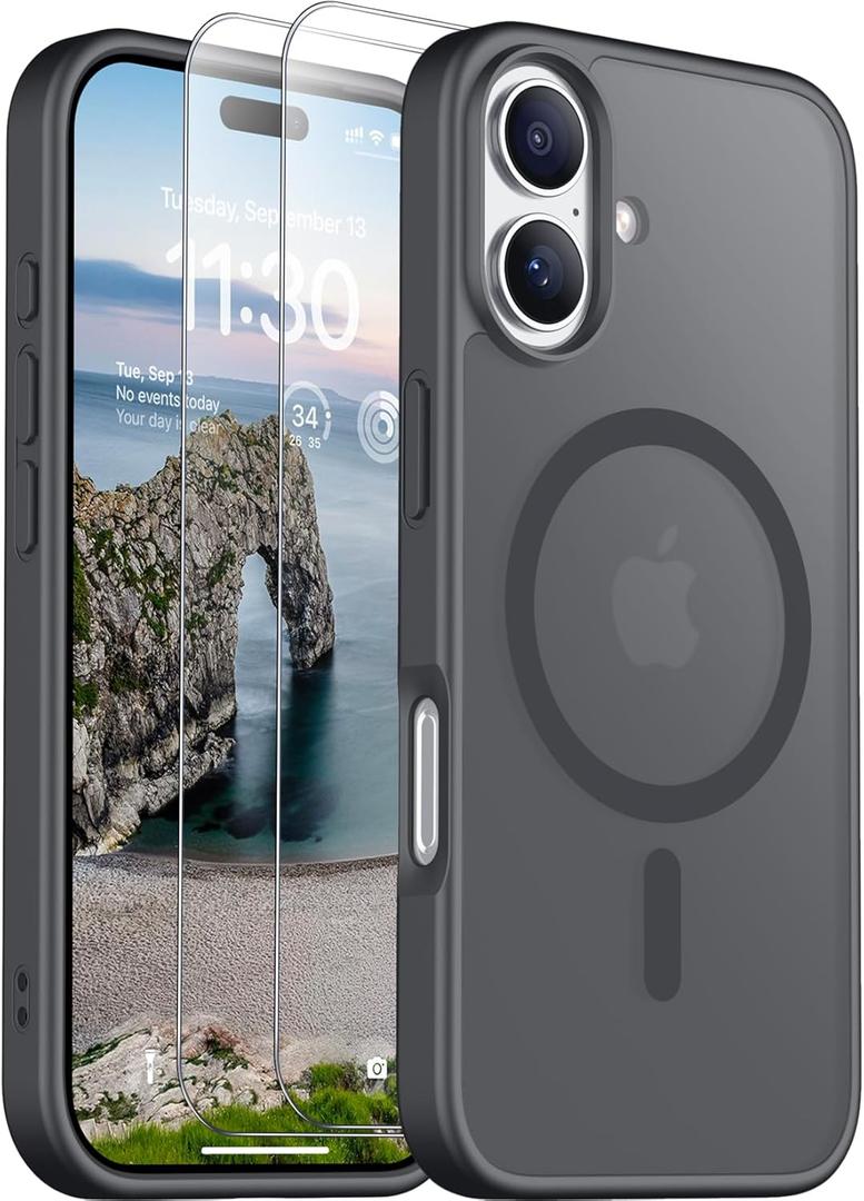 SPIDERCASE Designed for iPhone 17 Case, Magnetic Translucent with [2PCS Tempered Glass Screen Protector] [Military Grade Drop Protection] Anti-Fingerprint Phone Case for iPhone 17 6.3", Gray