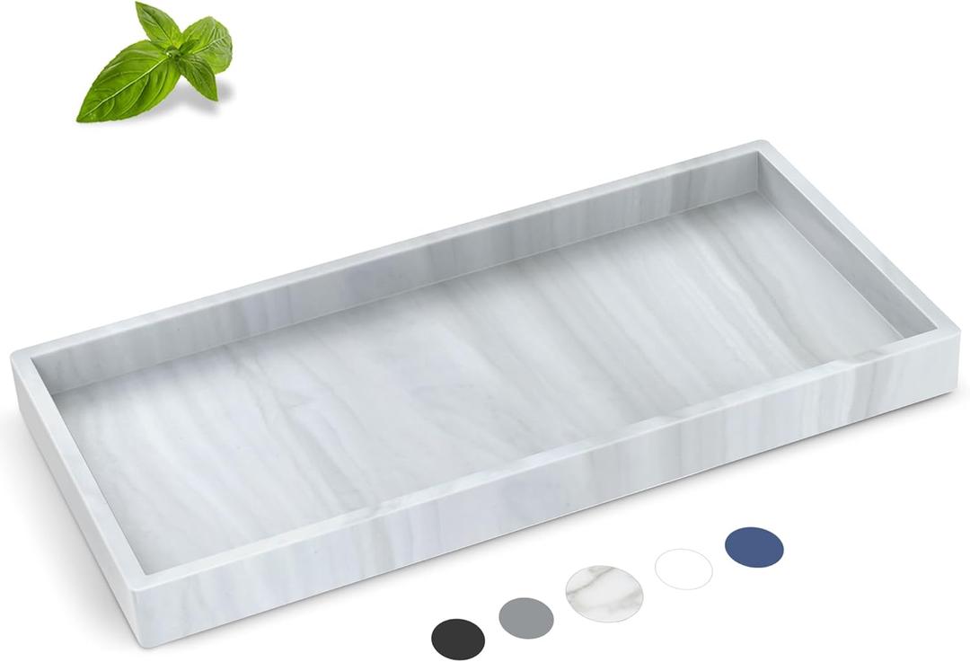 Silicone Bathroom Tray,Shatterproof Bathroom Vanity Tray,High-Grade Silicone Durable Rectangle Tray for Bathroom Trays for Counter Soap Dispenser Tray-Large 10.6 * 5.1 in (Marble Pattern)
