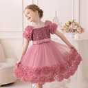 Little Girl Dress with 3D Floral Embroidery Flower Girl Dresses for Easter, Wedding, Birthday Or Graduation (2-3T, Dusty Rose)