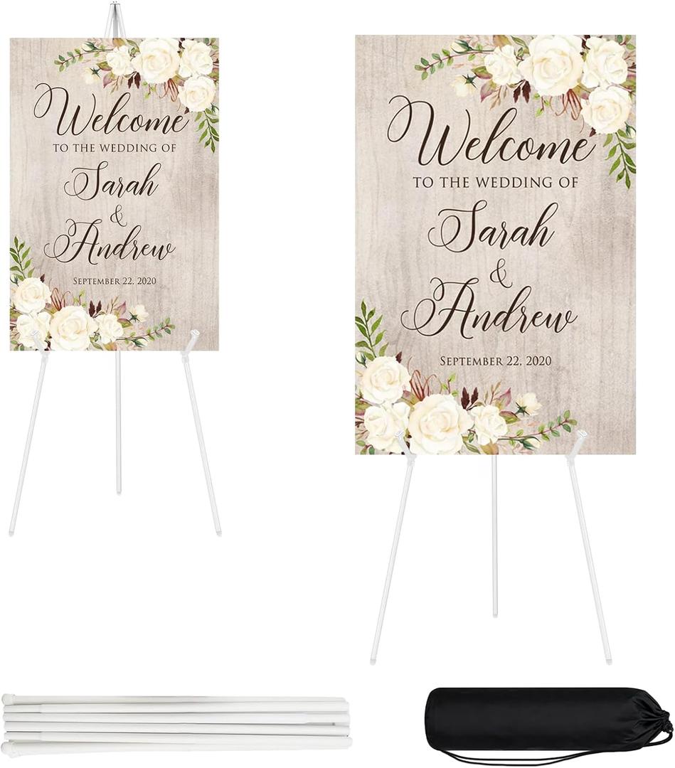 JEAWIWI 2PCS White Easel Stand for Wedding Sign Stand, 66 Inch Lightweight Adjustable Art Poster Stands for Display, Wedding Welcome Sign, White Metal Display Easel with Portable Bag