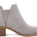Trish Lucia Womens Ankle Boots Pointed Toe Stacked Chunky Heel Slip on Chelsea Short Booties (Gray)