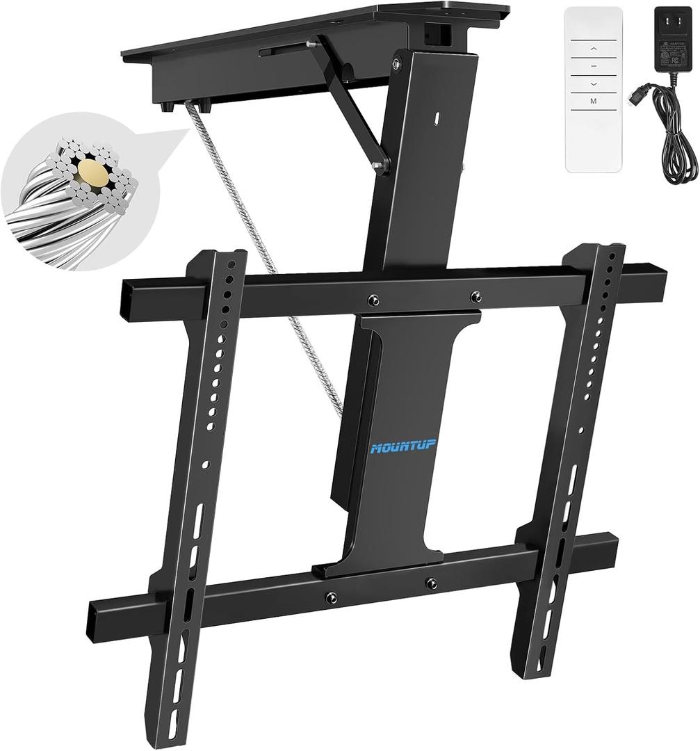 MOUNTUP Electric TV Ceiling Mount with Remote, Motorized Flip Down Ceiling TV Mount, Fits for Most 42-70" Screens Flat/Pitched Roof, Max VESA 600 x 500 mm Up to 88 Lbs, Black