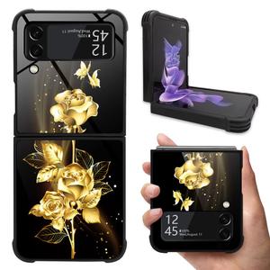 DAIZAG Case for Samsung Galaxy Z Flip3 5G, Gold Flower Rose Butterfly, Cellular Phone Case, TPU, Shockproof, Anti-Scratches, Compatible with Wireless Charging