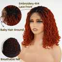 MISS FANCY 16 Inch Burgundy Short Bob Braided Wig for Black Women - 4x4 Lace Front Glueless Faux Locs & Twist Braids with Baby Hair, Synthetic Protective Style (#T2/350)