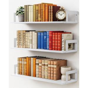 Harwaya 24 Inch Floating Wall Bookshelf for Kids Bedroom, White Large Wall Shelves for Bathroom Over Toilet, Deep Long Floating Book Shelves for Teen Girls Boys Office Classroom Living Room (Set of 3)