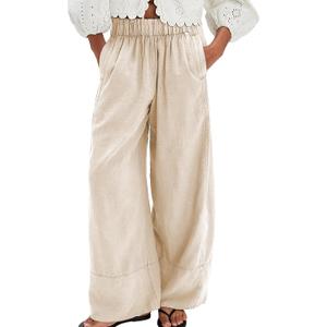 SeeLuNa Linen Pants for Women Cotton Baggy Boho Casual Palazzo Pants Wide Leg Long Lounge Trousers with Pockets (Beige, S)
