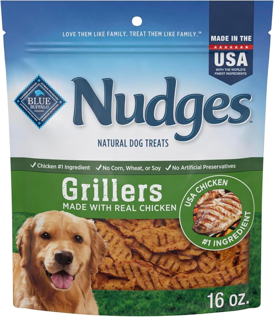 Blue Buffalo Nudges Grillers Natural Dog Treats, Made in the USA with Real Chicken, 16-oz Bag