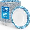 MUCHII 12 Oz Paper Bowls 200 Counts Disposable Bowls, Printed Soak Proof Small Bowls for Breakfast, Lunch, and Dinner Meals