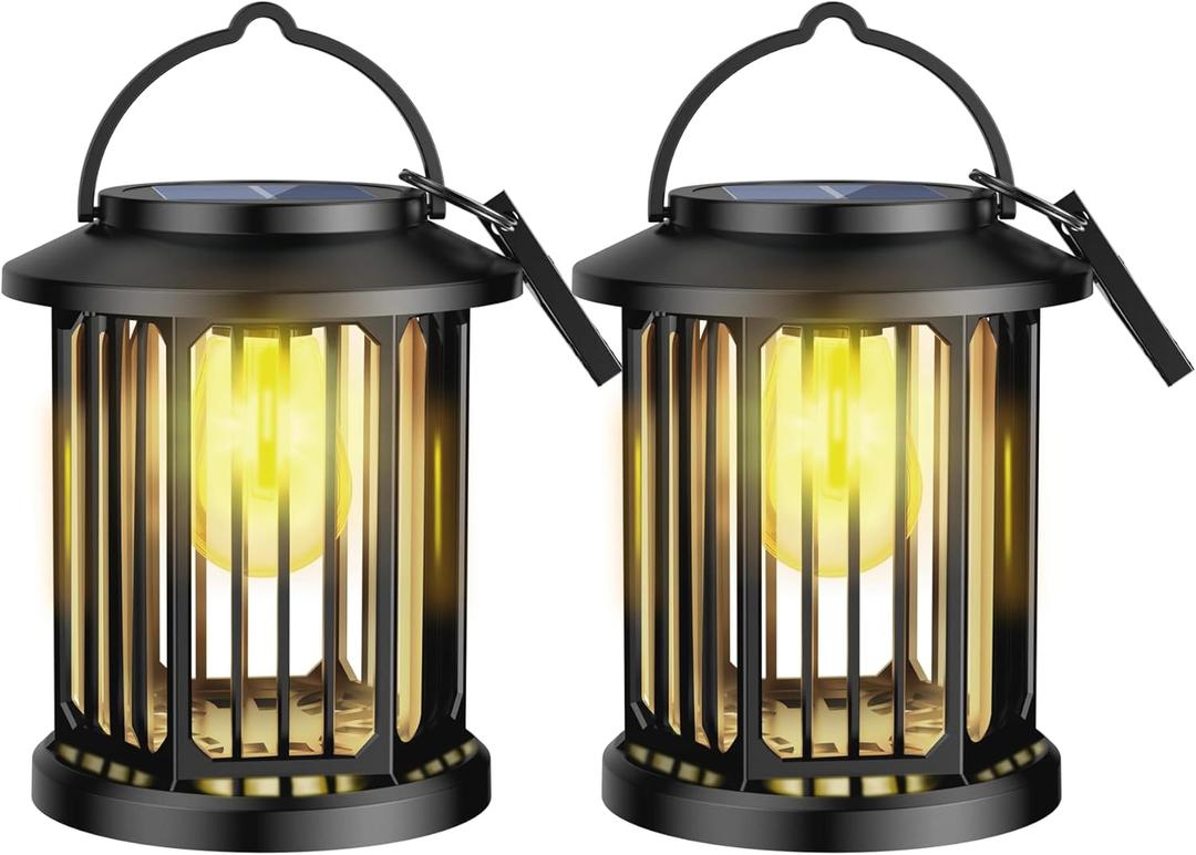 Solar Lanterns Outdoor Waterproof, Upgraded Bright Hanging Solar Lights for Outside,Solar Powered Lanterns Lighting LED for Garden Patio Yard Decorative 2 Pack