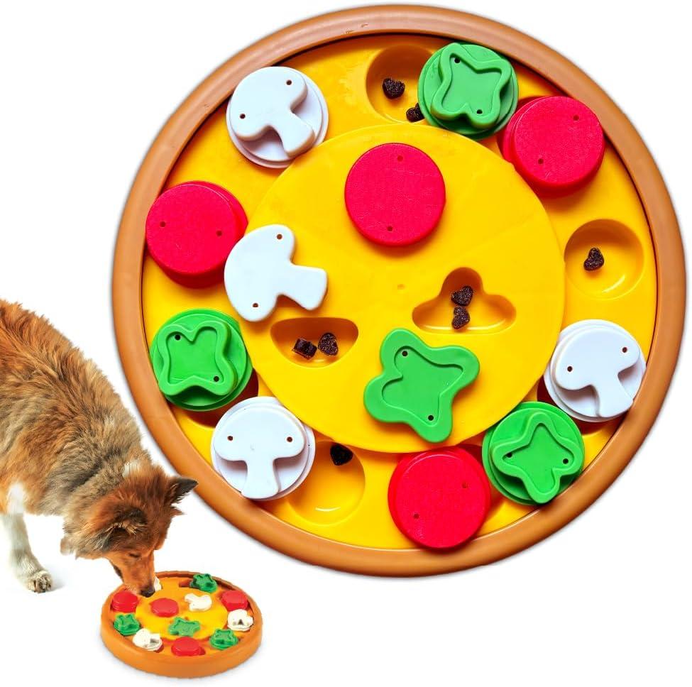 Brightkins Pizza Party! Treat Puzzle - Interactive Dog Toys, Dog Puzzle Toy and Slow Feeder, Enrichment Feeder for Dogs and Cats, Puppy Toys to Keep Them Busy, Cat Enrichment Puzzles ((Pack of 1))