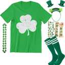 St Patricks Day Shirt Women Short Sleeve Summer T-Shirts Set,Clover Tee Costume Accessories,Irish Shirts for Girl (White), Size Small
